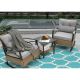 Unbranded 3-Piece Brown Rattan Steel Metal Outdoor Bistro Set with Grey Cushions