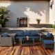 fiziti 7-Piece Wicker Outdoor Patio Conversation Furniture Seating Set with Blue Cushions and Coffee Table