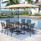 PHI VILLA 8-Piece Metal Outdoor Patio Dining Set with Umbrella and Stackable Chairs