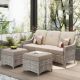 Toject Eureka Grey 3-Piece Modern Wicker Outdoor Patio Conversation Sofa Seating Set with Beige Cushions
