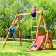 GOGEXX 95 in. L x 95 in. W x 73 in. H Wooden Swing Set with Slide, Outdoor Playset Backyard Activity Climb Swing for Toddlers