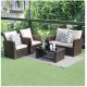 ITOPFOX Outdoor Patio Furniture Set Brown 4 -Piece Pe Rattan Wicker Patio Conversation Set with Beige Cushions and Coffee Table