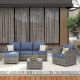 XIZZI Bella Gray 6-Piece Wicker Outdoor Sectional Set with Denim Blue Cushions