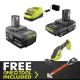 RYOBI ONE+ 18V Lithium-Ion 4.0 Ah Battery, 2.0 Ah Battery and Charger Kit with FREE ONE+ Cordless Grass Shear/Shrubber Trimmer