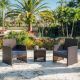 HEARTH & HARBOR 3-Piece Brown Patio Outdoor Furniture Wicker Conversation Set with Navy Cushions