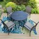 PHI VILLA Black 5-Piece Metal Slat Round Table Patio Outdoor Dining Set with Brown Textilene Chairs