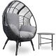 Zeus & Ruta 2-Piece Grey Patio Wicker Outdoor Bistro Set with Grey Cushions, Egg Chair, Side Table, Water and Sun Resistance