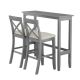 Unbranded Gray 3-Piece Wood 48 in. Rectangular Bar Height Outdoor Dining Set with 2 Chairs for Small Places and Beige Cushions
