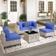 XIZZI Apollo 5-Piece Wicker Outdoor Patio Conversation Seating Set with Navy Blue Cushions