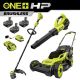 RYOBI ONE+ HP 18V Brushless 16 in. Cordless Battery Push Lawn Mower, String Trimmer & Blower w/(3) Batteries & (2) Chargers