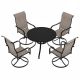 Mondawe 5-Piece Steel Textiliene Swivel Chair Round Table 28.35 in. Height Patio Dining Set with Umbrella Hole
