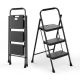 FORCLOVER Portable Folding 3 Step 10 ft. Reach Metal Step Stool with Wide Anti-Slip Pedal and Convenient Handle HYM-0021BK