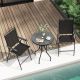 Costway Black 3-Piece Metal Round 35 in. Outdoor Bar Stool Set with DPC Tabletop Umbrella Hole & Footrest 2 Chairs