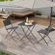 Zeus & Ruta 3 Piece Wicker Outdoor Bistro Set with Foldable Table and 2-Chairs, Brown