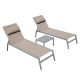 OLUMAT 3-Piece Aluminum Outdoor Serving Bar Set with Headrest and Metal Side Table, Khaki