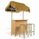 maocao hoom 3-Piece Metal and Wicker Outdoor Serving Bar Set with PE Grass Canopy, Table and Stools, Acacia Wood Top, Natural