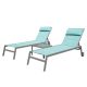 OLUMAT 3-Piece Aluminum Outdoor Serving Bar Set with Headrest, Wheels and Metal Side Table, Lake Blue