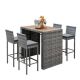 Unbranded 5-Piece Wicker Outdoor Dining Set, Bar Height Chairs with Non-Slip Feet and Fixed Rope, Gray Cushion and Wood Table Top