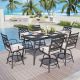 PHI VILLA 7-Piece Metal Rectangle Bar Height Outdoor Dining Set with Beige Cushions