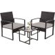 Unbranded 3-Piece Set of Wicker Patio Outdoor Bistro Set with Gray Cushions and Black Frame