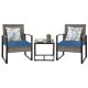 Unbranded 3-Piece Set Of Wicker Patio Outdoor Bistro Set with Blue Cushions