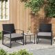 Unbranded 3-Piece Black Rattan Wicker Patio Outdoor Bistro Set with 2 Chairs, 1 Tempered Glass Table and Grey Cushions