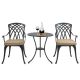Unbranded 3-Piece Cast Aluminum Patio Outdoor Bistro Table Set with Umbrella Hole and Grey Cushions for Patio Balcony, Black