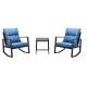 Zeus & Ruta 3-Piece Metal Outdoor Bistro Sets Outdoor Rocking Chairs with Coffee Table and Navy Blue Cushions for Outdoor and Garden