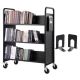 VEVOR Book Cart 330 lbs. Library Cart 39 x 20 x 49 in. Double Sided W-Shape Sloped Shelves with 4 in. Lockable Wheels in Black WXTSGTCHS330K73PFV0-521