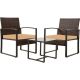 Zeus & Ruta 3-Piece Brown PE Rattan Wicker Iron Outdoor Bistro Set with Yellow Cushions