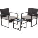 Unbranded 3 Piece Wicker Outdoor Bistro Set Patio Furniture Set with Gray Washable Cushions