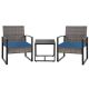 Zeus & Ruta 3 Piece Wicker Outdoor Bistro Set Patio Furniture Set with Blue Cushions