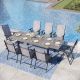 PHI VILLA 9-Piece Metal Patio Outdoor Dining Set with Extensible Table and Gray Folding Sling Chair