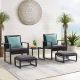 Freestyle OC Orange Casual 5 Piece Wicker Black Outdoor Bistro Set with Ottomans, Grey Cushions