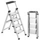 Angel Sar Reach 4.2 ft. Aluminum 4 Step Ladder, 330 lb. Retractable Handgrip Folding Step Stool for Garage Library EM45NV47