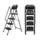 Tatayosi 4-Step Steel Folding Step Stool Ladder with Removable Tool Bag, Black P-CT-FST-T4B-D
