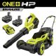 RYOBI ONE+ HP 18V Brushless 16 in. Cordless Battery Walk Behind Push Lawn Mower & Blower w/ (2) 4.0 Ah Batteries & (1) Charger P1190-PBLLB01B