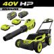 RYOBI 40V HP Brushless 20 in. Cordless Battery Walk Behind Self-Propelled Mower & Blower w/ 6.0 Ah and 4.0 Batteries & Charger RY401180-RY404014K