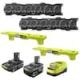 RYOBI ONE+ 18V Lithium-Ion Kit w/ 2.0 Ah Battery, 4.0 Ah Battery, Charger, LINK Wall Rails (2PK) & (2) LINK ONE+ Battery Shelf PSK106SB-STM504-STM818-STM818
