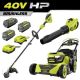 RYOBI 40V HP Brushless 21 in. Self-Propelled Lawn Mower, Blower & Trimmer w/ (2) 6.0 Batteries, (1) 4.0 Battery & (2) Chargers RY401210-RY40HPCK201K