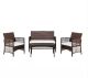 Flexible Brown 4-Piece Wicker Patio Conversation Set with White Cushions