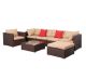 Black Frame 4-Piece Brown Wicker Outdoor Sectional Set with Khaki Cushions