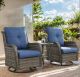 Carolina Gray 3 Pieces Wicker Patio Conversation Deep Seating Set with CushionGuard Blue Cushions