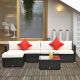 Outsunny 6-pc Steel Plastic Rattan Patio Conversation Set with White Cushions
