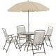 Outsunny 6-pc Metal Round Outdoor Dining Furniture Set and Umbrella with 4-Folding Dining Chairs and Glass-Top Dinner Table