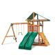Gorilla Playsets Installed Outing III Wooden Playset w/ Canopy Roof, 2 Wave Slides and Rock Wall