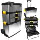 22.25 in. W 3-Drawer Stainless Steel Portable Rolling Tool Box - Upright Chest w/ Extending Handle