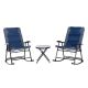 Outsunny 3-Piece Metal Patio Conversation Set w/ Side Table, Blue/Grey Padded Cushions, and Portable Design