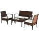 Outsunny Brown 4-Piece Metal Patio Conversation Set w/ White Cushions and Weather-Resistant Materials
