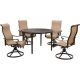 Hanover Brigantine 5-pc Aluminum Outdoor Dining Set with 4 Sling Swivel Rockers and a 50 in. Round Cast-Top Table